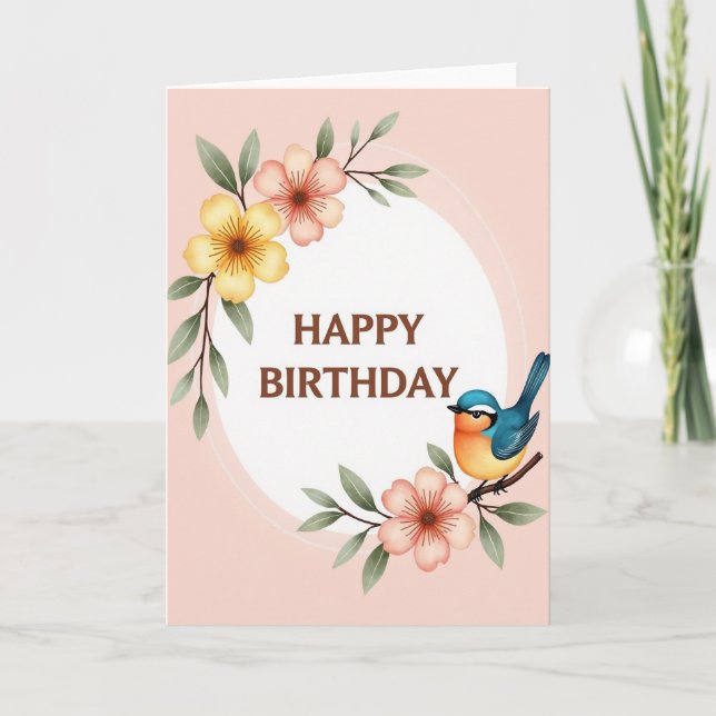 Cartão de Aniversário Botânico Etéreo (Frente)