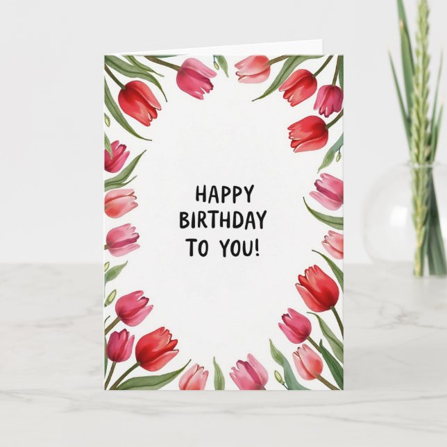 Cartão de Aniversário Botânico Rosa (Frente)