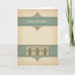 Cartão de Aniversário Botânico Verde Azul