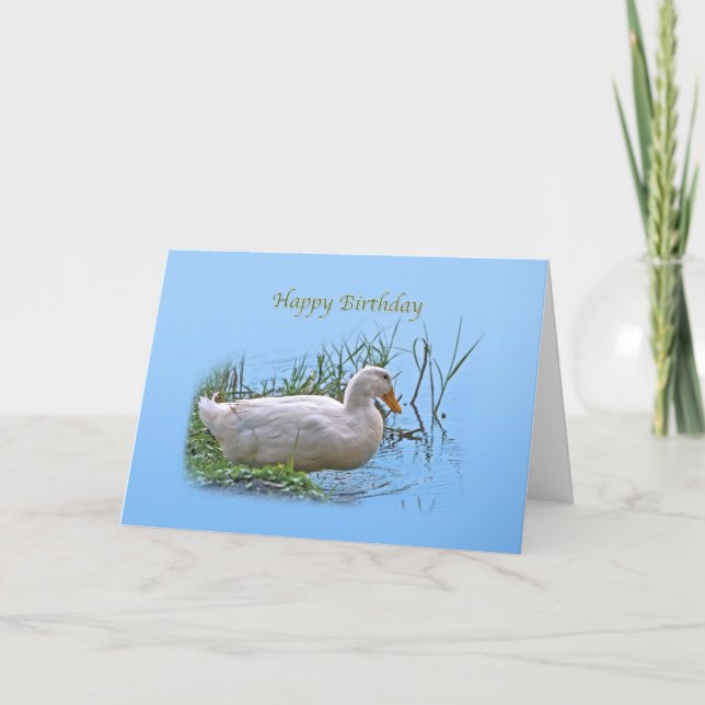 Cartão de aniversário branco do pato de Pekin (Frente)