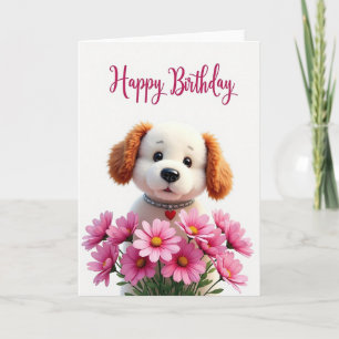 Cartão de Aniversário Cachorro Flor Doce