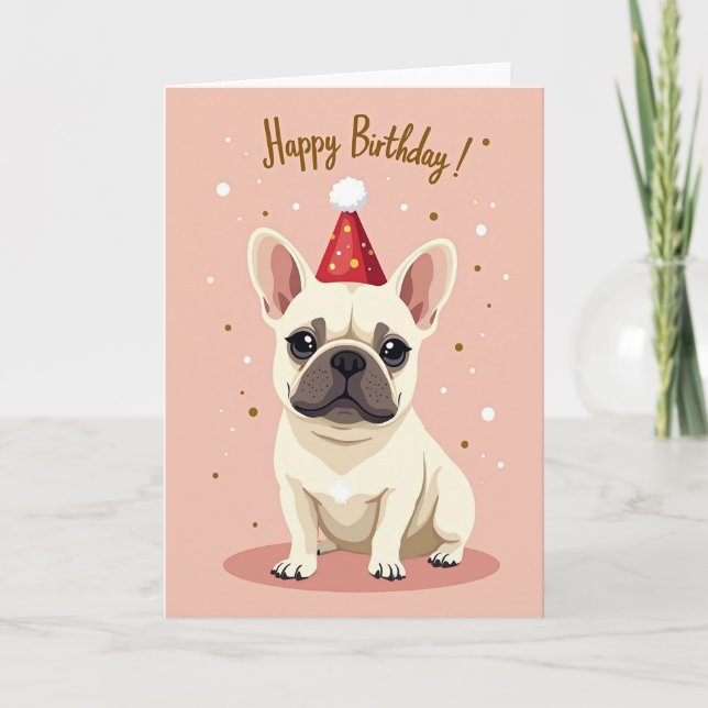 Cartão de Aniversário Cachorro Rosa Alegre (Frente)