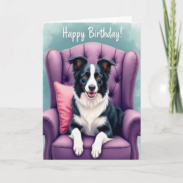 Cartão de Aniversário Cadeira Cachorro Alegre (Frente)