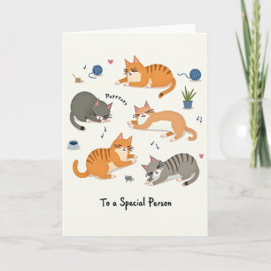 Cartão de Aniversário Caprichoso com Gatos Alegres