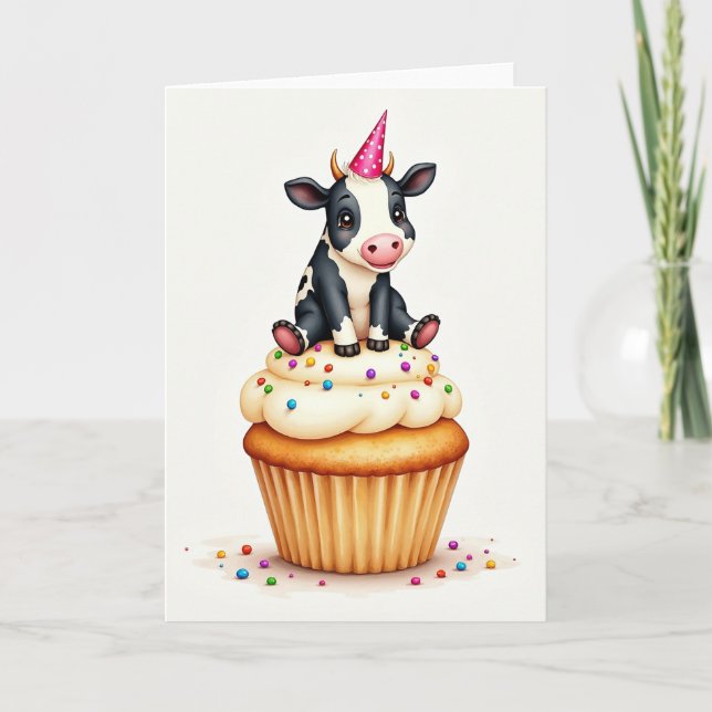 Cartão de Aniversário Caprichoso de Cupcake com Be (Frente)