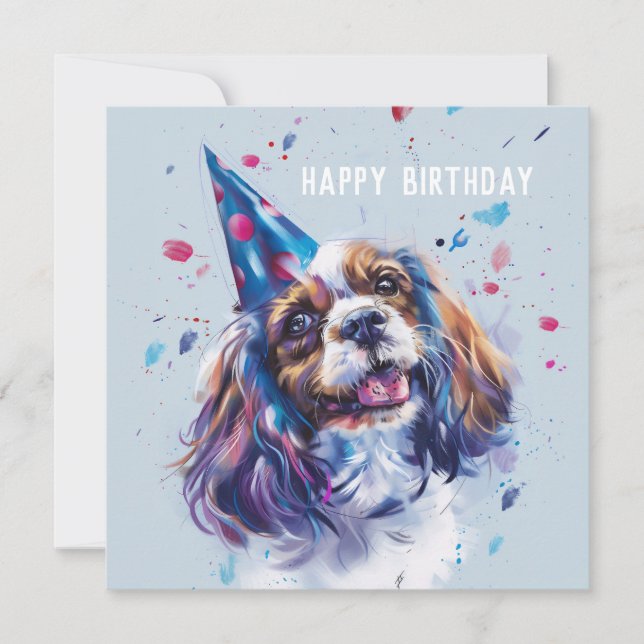 Cartão de Aniversário Cavalier King Charled Spanie (Frente)