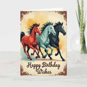 Cartão de Aniversário Cavalo Galopante Alegre