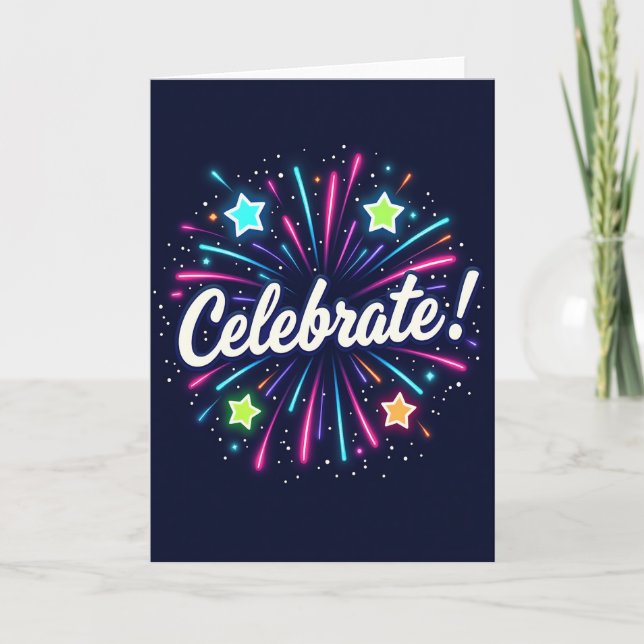 Cartão de Aniversário Celebração Neon (Frente)