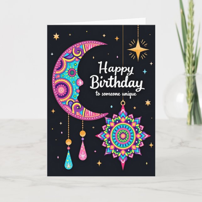 Cartão de Aniversário Celestial e Alegre (Frente)