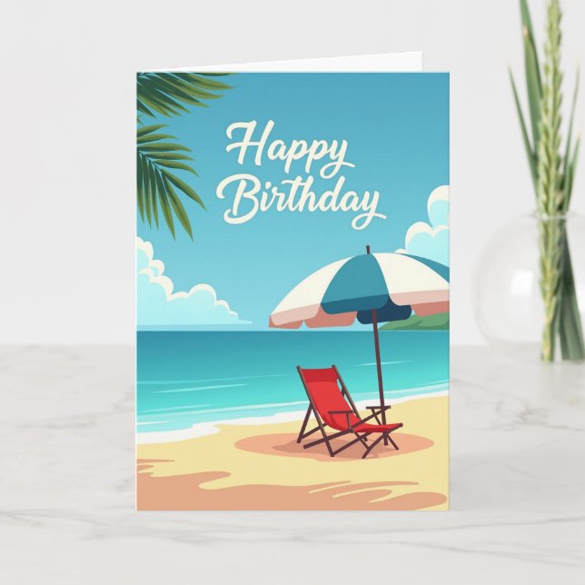 Cartão de Aniversário Cena de Praia (Frente)