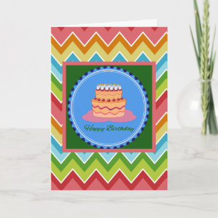 Cartão de Aniversário Chevron com Bolo de Aniversá