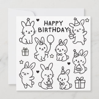 Cartão de Aniversário Coelho Doodle Minimalista