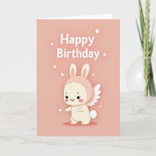 Cartão de Aniversário Coelho Rosa