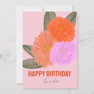 Cartão de Aniversário Colorido Aquarela Laranja Ro