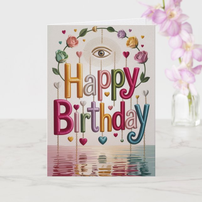 Cartão de Aniversário Colorido Boho com Vibração E (Orquídea)