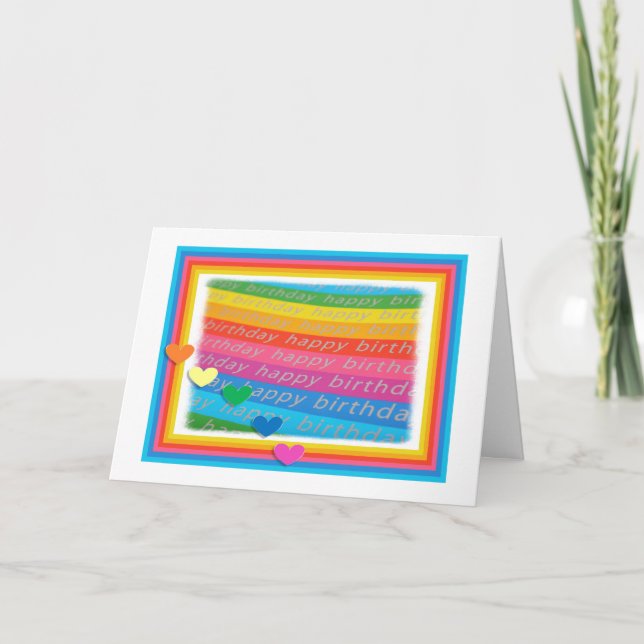 Cartão De Aniversário Colorido Com Corações (Frente)