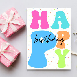 Cartão de Aniversário Colorido com Tipografia Retr