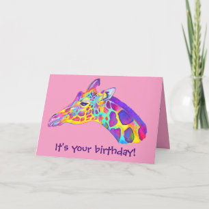 Cartão de aniversário colorido da Girafa