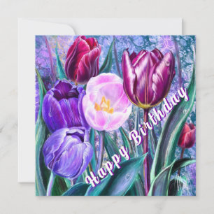 Cartão de Aniversário Colorido de Tulipas
