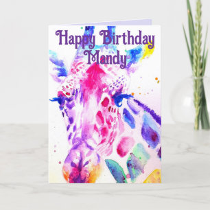 Cartão de Aniversário Colorido Girafa-d'água