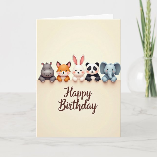 Cartão de Aniversário com Animais Fofo (Frente)