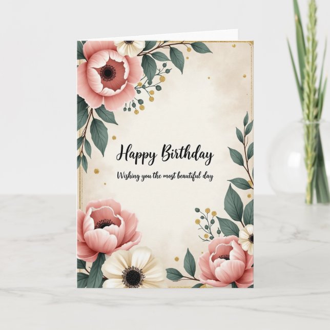 Cartão de Aniversário com Aquarela Creme (Frente)
