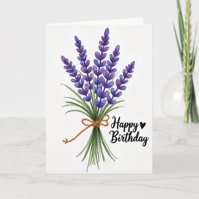 Cartão de Aniversário com Aquarela Roxa (Frente)