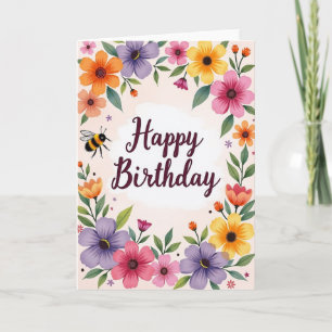 Cartão de Aniversário com Aquarela Vibrante