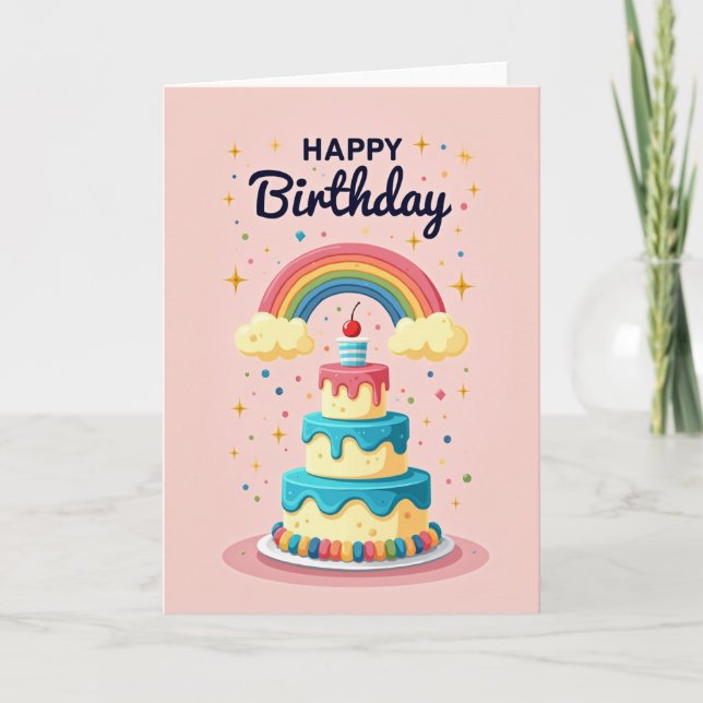 Cartão de Aniversário com Arco de Chuva de Cores (Frente)