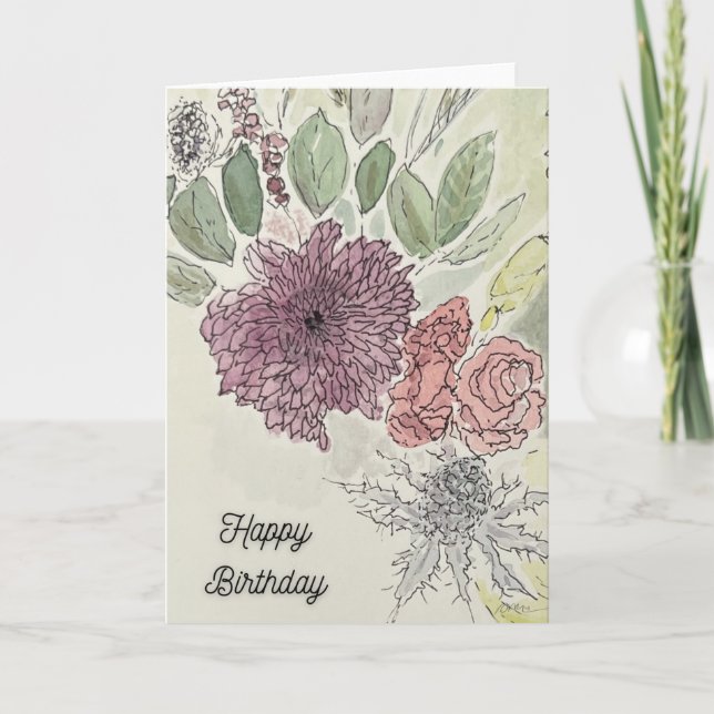 Cartão de Aniversário com Arranjo Floral (Frente)