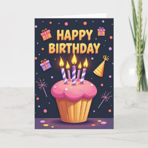 Cartão de Aniversário com Arte de Cupcake