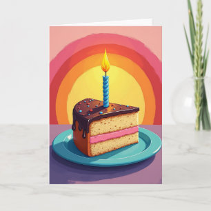 Cartão de Aniversário com Arte de Fatia de Bolo