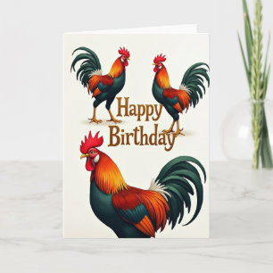 Cartão de Aniversário com Arte de Galo Festivo