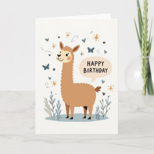 Cartão de Aniversário com Arte de Lhama Fofa