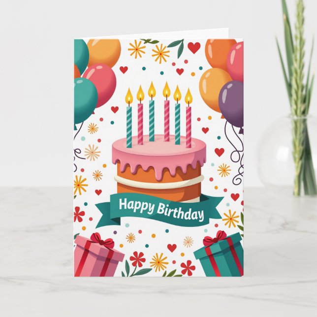 Cartão de Aniversário com Balões de Festa (Frente)