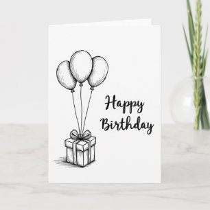 Cartão de Aniversário com Balões Desenhados