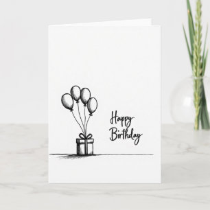 Cartão de Aniversário com Balões Desenhados