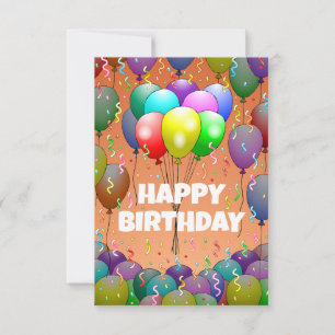 Cartão de Aniversário com Balões e Confetes