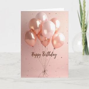 Cartão de Aniversário com Balões em Dourado Rosa