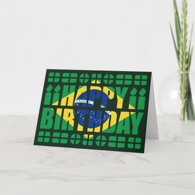 Cartão de Aniversário com Bandeira do Brasil (Frente)