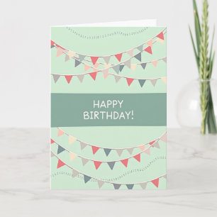 Cartão de Aniversário com Bandeirinhas em Verde-Me