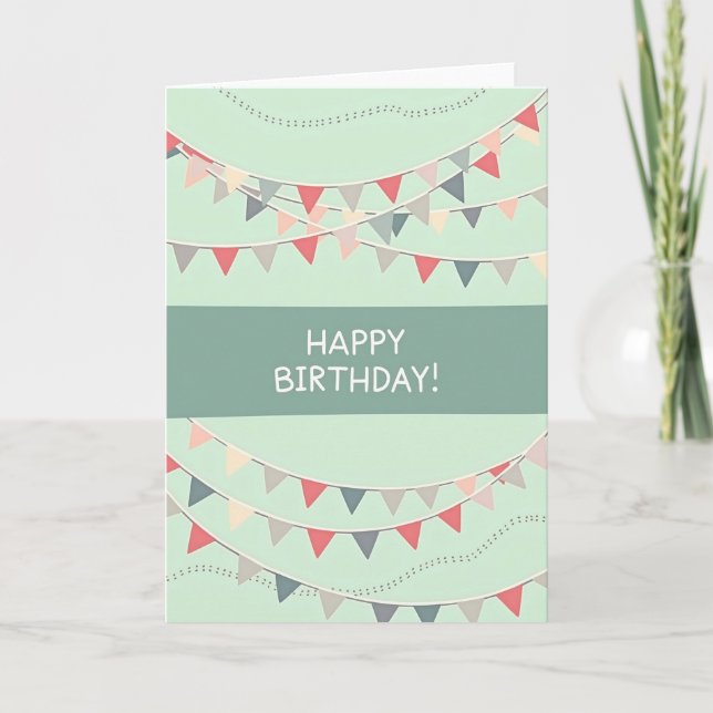 Cartão de Aniversário com Bandeirinhas em Verde-Me (Frente)