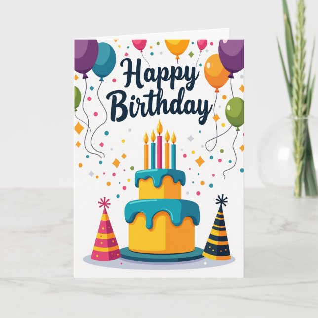Cartão de Aniversário com Bolo de Bolinhas (Frente)