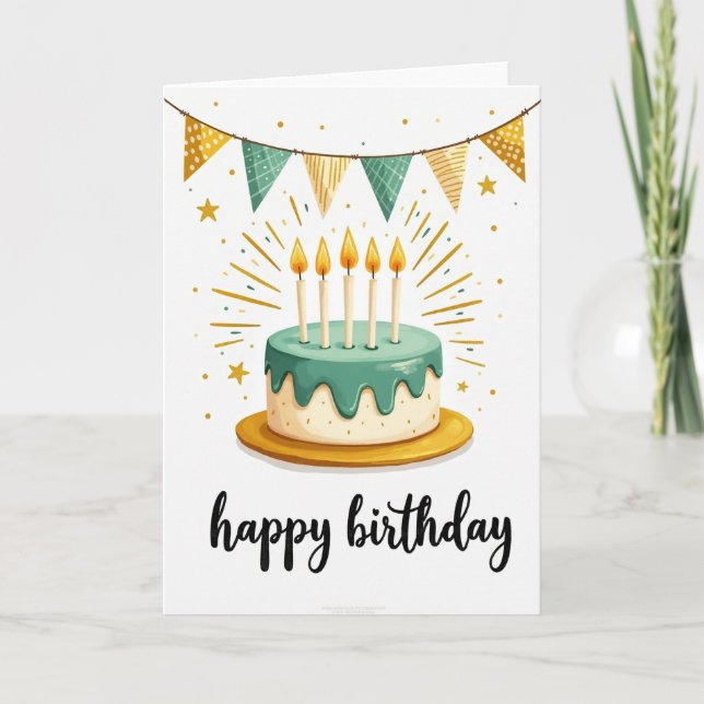 Cartão de Aniversário com Bolo Drip Azul Turquesa (Frente)