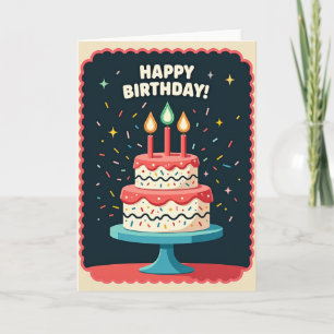 Cartão de Aniversário com Bolo e Confeitos