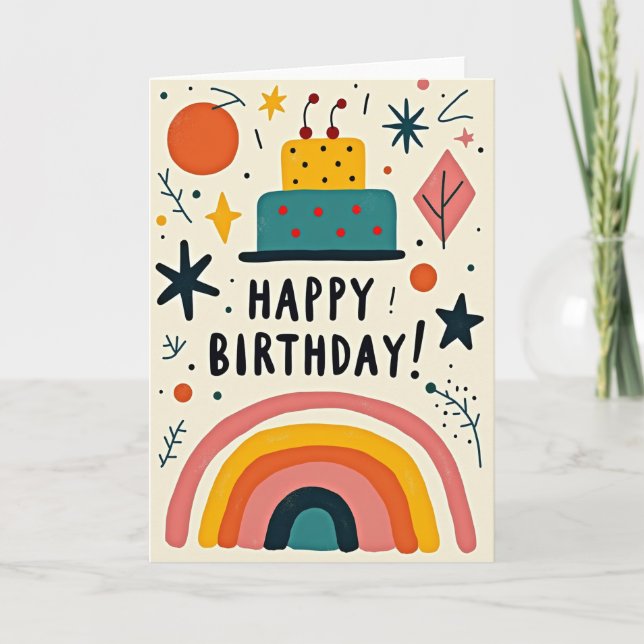 Cartão de Aniversário com Bolo Gráfico (Frente)