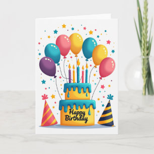 Cartão de Aniversário com Bolo Iluminado por Velas