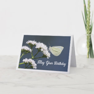Cartão de Aniversário com Borboleta Branca em Flor