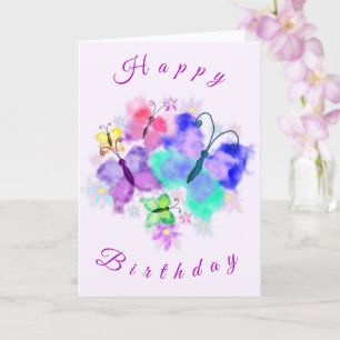 Cartão de Aniversário com Borboletas de Aquarela