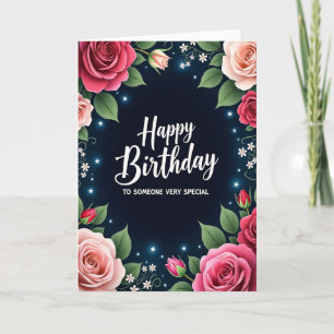 Cartão de Aniversário com Borda de Rosa Elegante